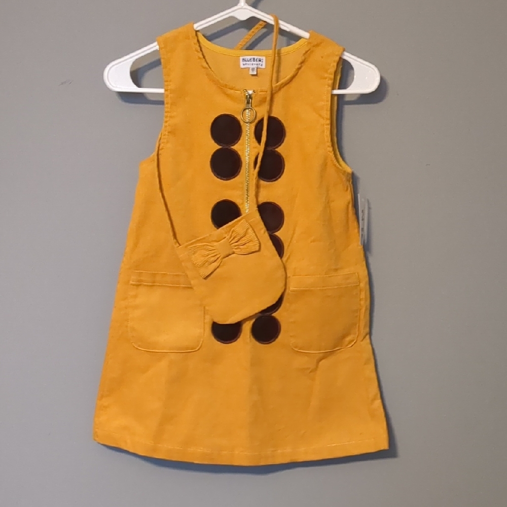 NWT Blueberi Boulevard Yellow Dress with Brown Accents